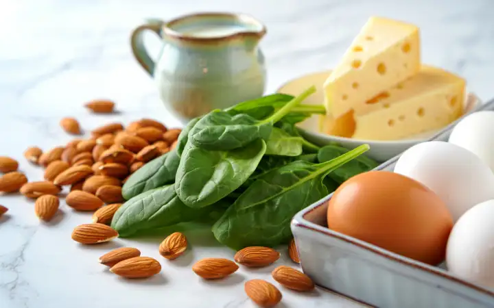 Продукты, богатые витамином E, рибофлавином и кальцием.