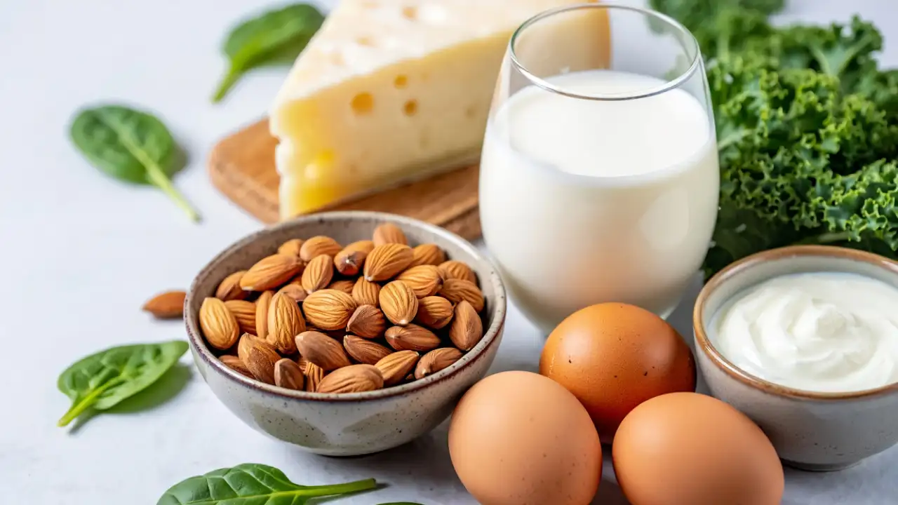 Продукты, богатые витамином E, рибофлавином и кальцием.