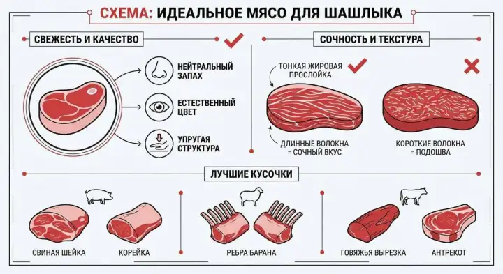 Схема идеального мясо для шашлыка.