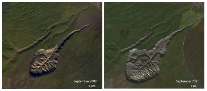 Расширение кратера за последние 15 лет.